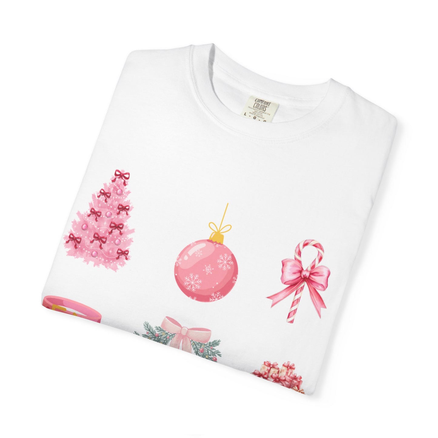 Christmas Pink Icons T-Shirt — Cute Holiday Ornaments & Wreath Tee