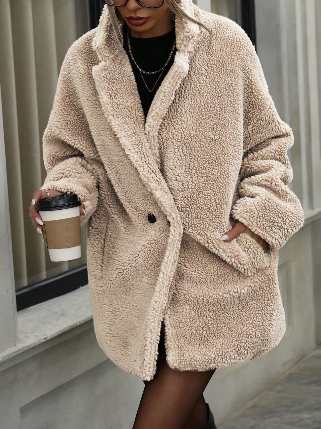 Pocketed Collared Sherpa Jacket