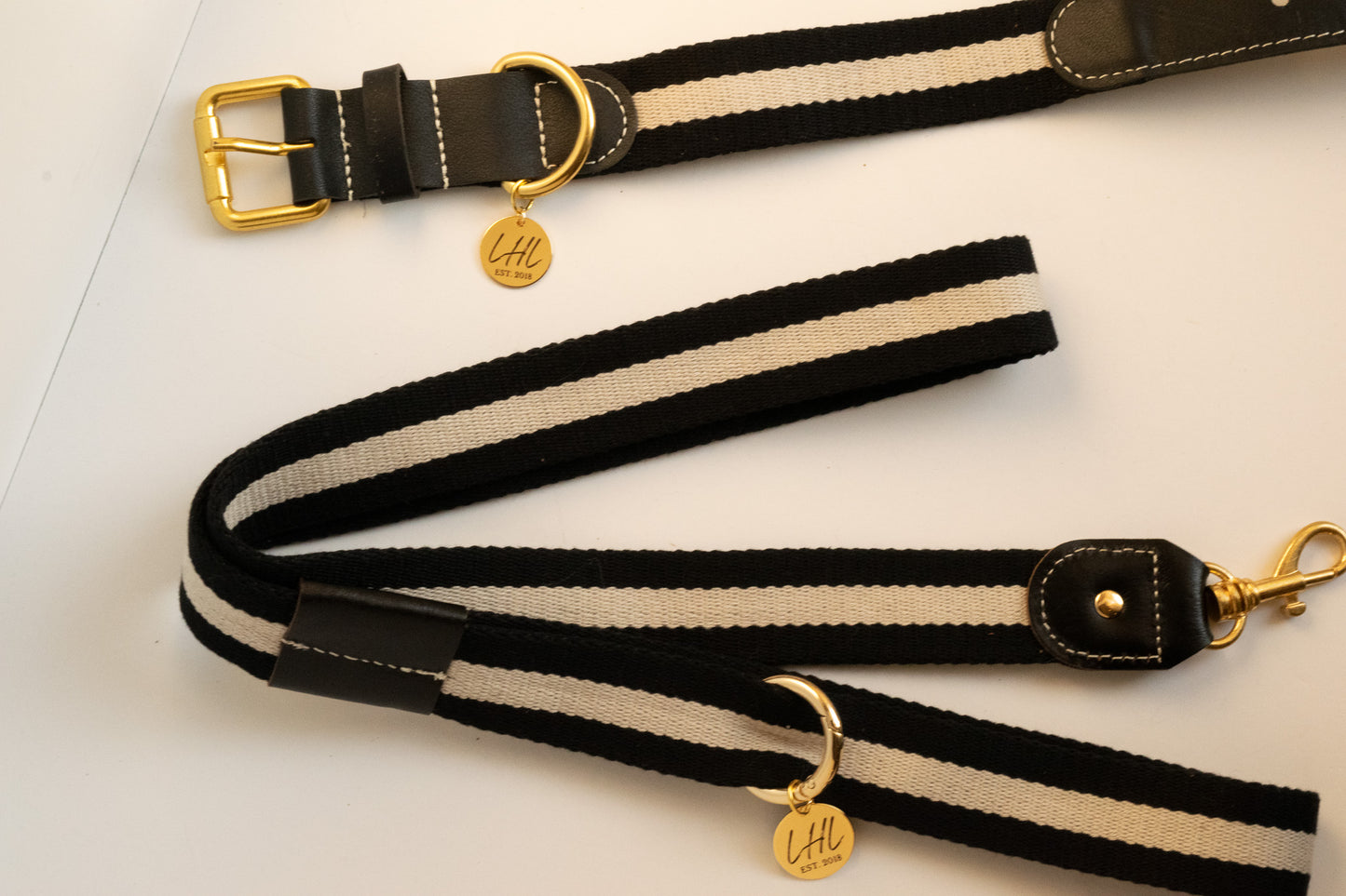 Striped Black and White Dog Leash