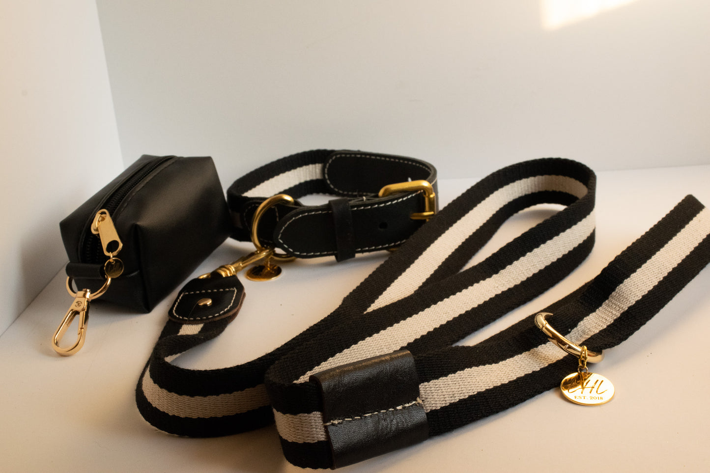 Striped Black and White Dog Leash