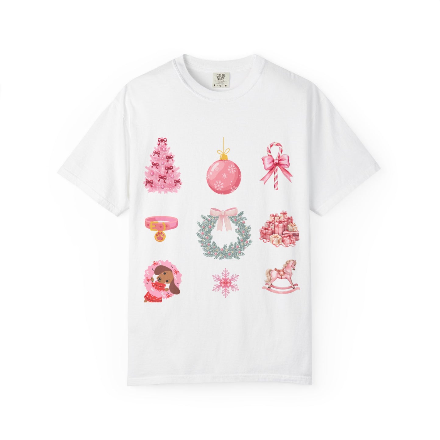 Christmas Pink Icons T-Shirt — Cute Holiday Ornaments & Wreath Tee