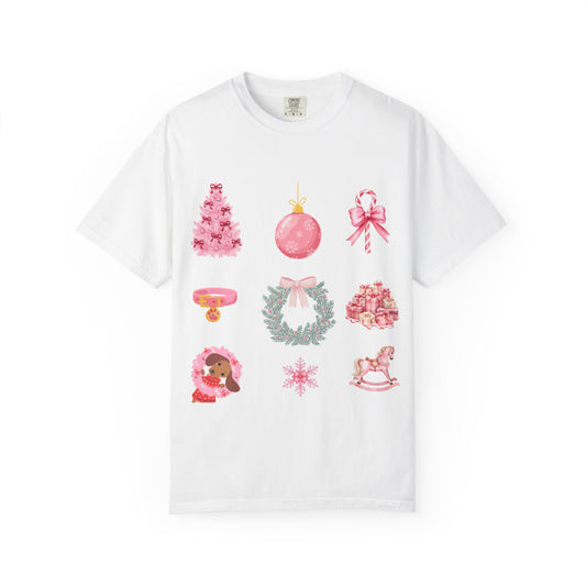 Christmas Pink Icons T-Shirt — Cute Holiday Ornaments & Wreath Tee