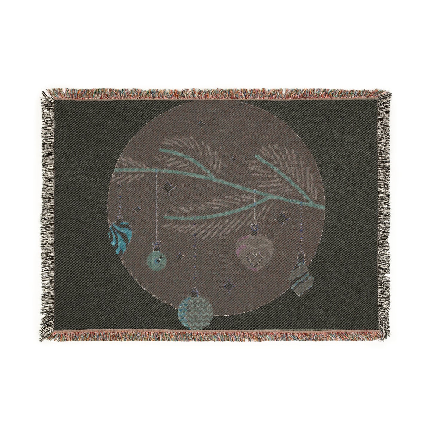 Holiday Ornament Woven Blanket — Vintage Pine Branch Christmas Throw