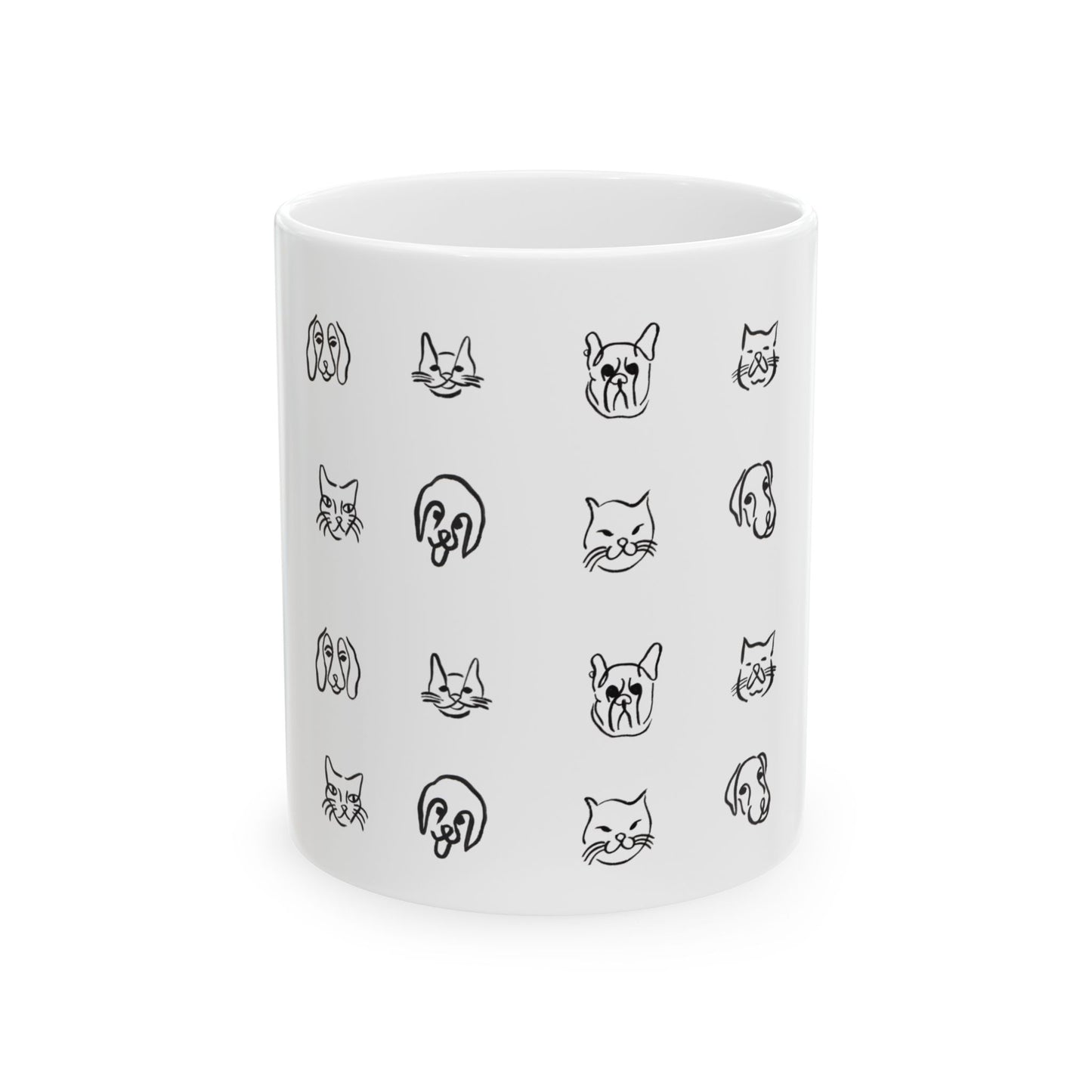 Minimal Pet Faces Ceramic Mug — Cute Dog & Cat Line Art (11oz, 15oz)