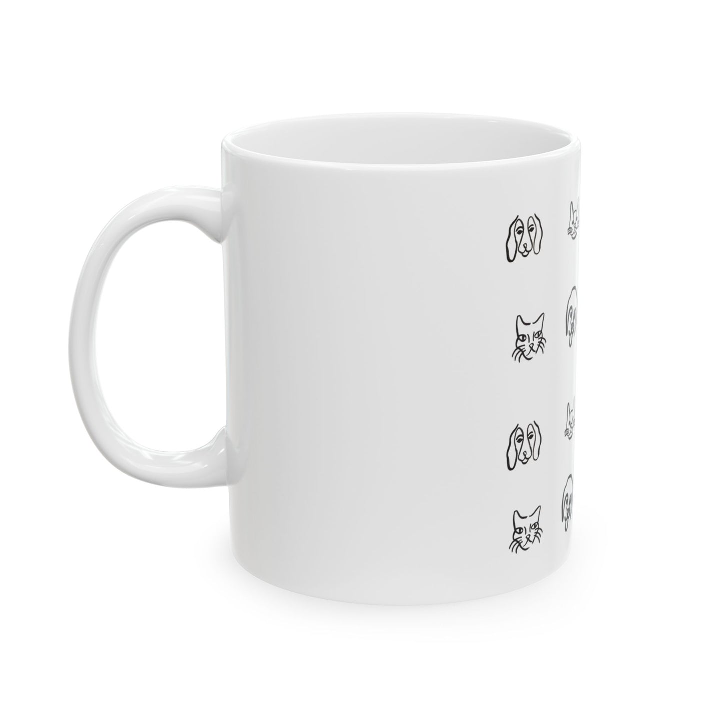 Minimal Pet Faces Ceramic Mug — Cute Dog & Cat Line Art (11oz, 15oz)