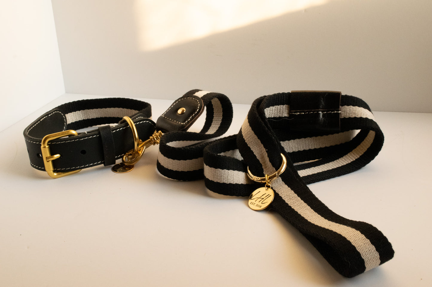 Striped Black and White Dog Leash